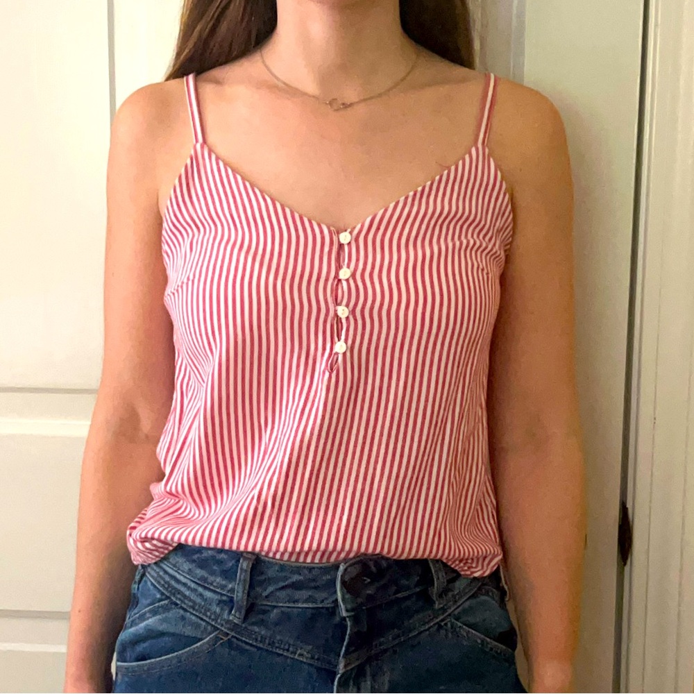 Old Navy Red and White Striped Sleeveless Crop Top